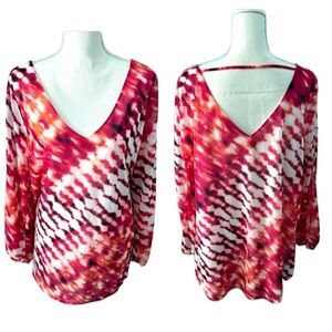 Worthington Plus Size 1X Abstract Print Top V-Front V-Back Slit Sleeves Lined